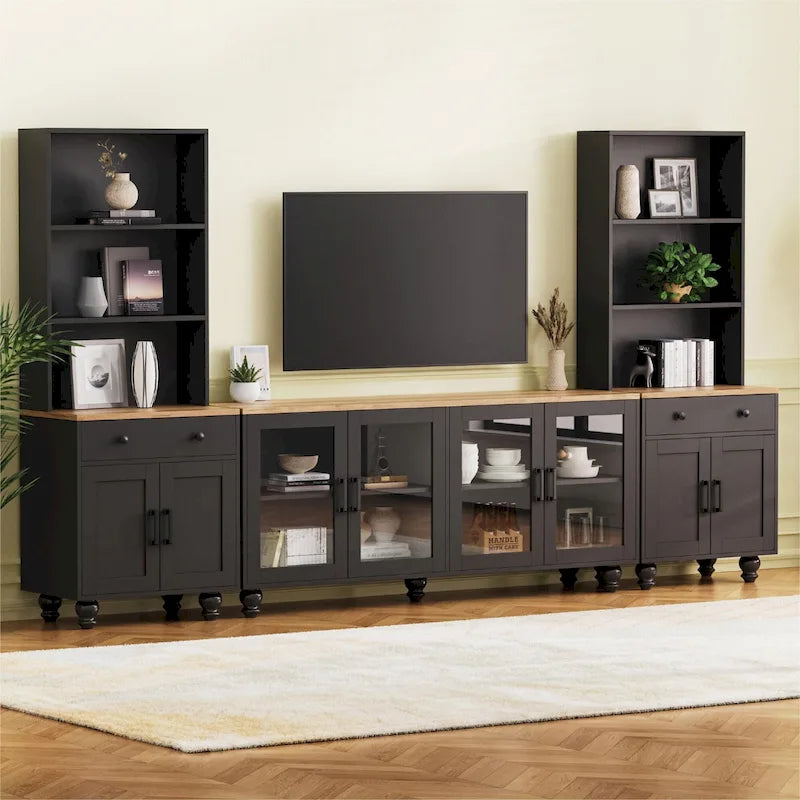 Meuble TV et centre de divertissement de style rustique en bois Noyer noir + foncé