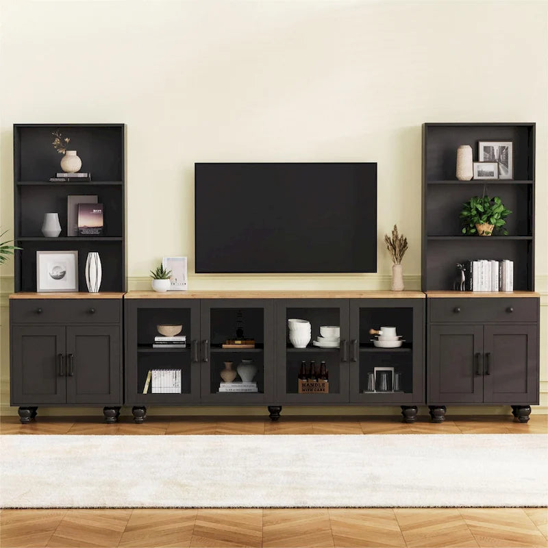 Meuble TV et centre de divertissement de style rustique en bois Noyer noir + foncé