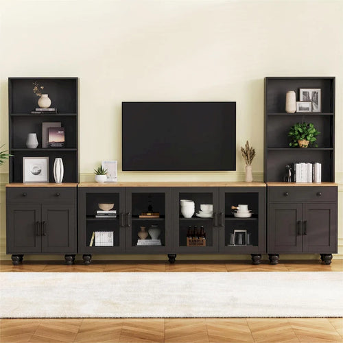 Meuble TV et centre de divertissement de style rustique en bois Noyer noir + foncé