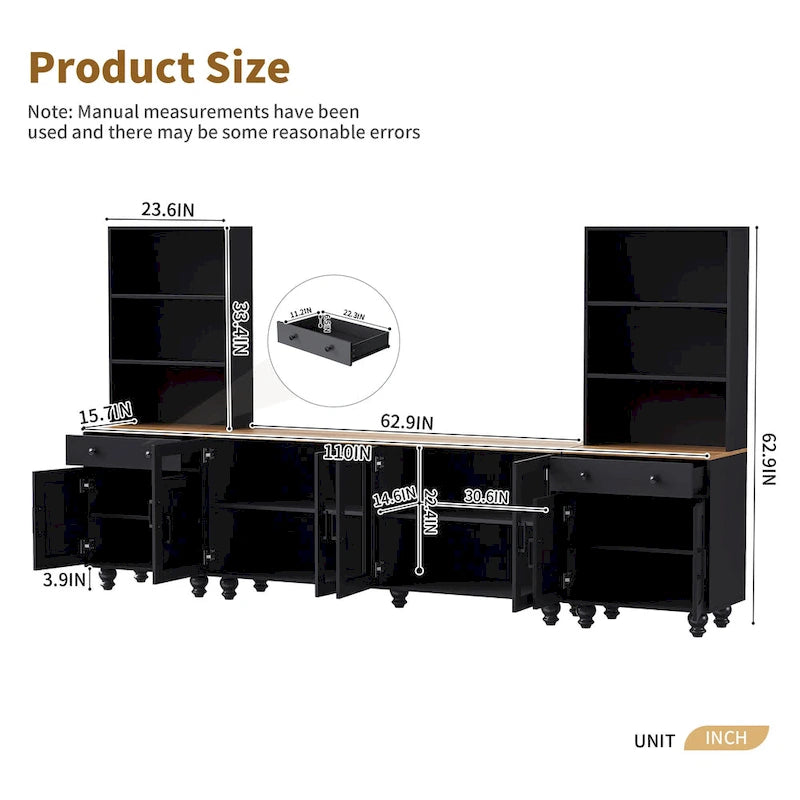 Meuble TV et centre de divertissement de style rustique en bois Noyer noir + foncé