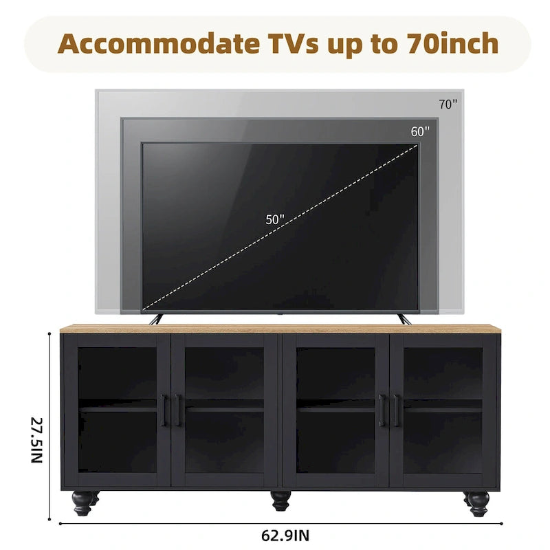 Meuble TV et centre de divertissement de style rustique en bois Noyer noir + foncé