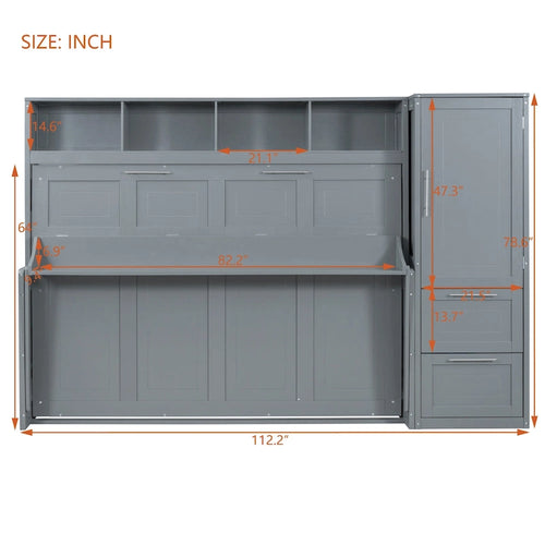 Queen Size Murphy Bed Wall Bed with Closet and Drawers