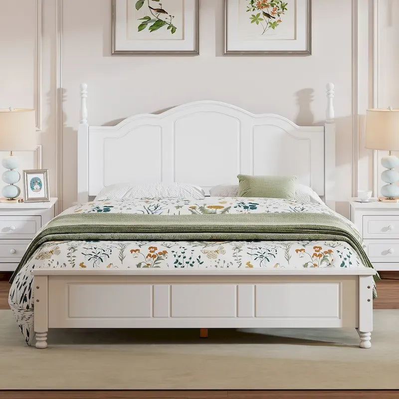 Lit plateforme de style rétro, grandeur queen, cadre de lit plateforme en bois
