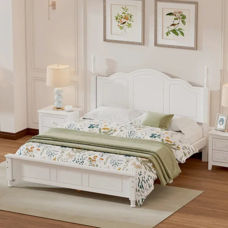Lit plateforme de style rétro, grandeur queen, cadre de lit plateforme en bois