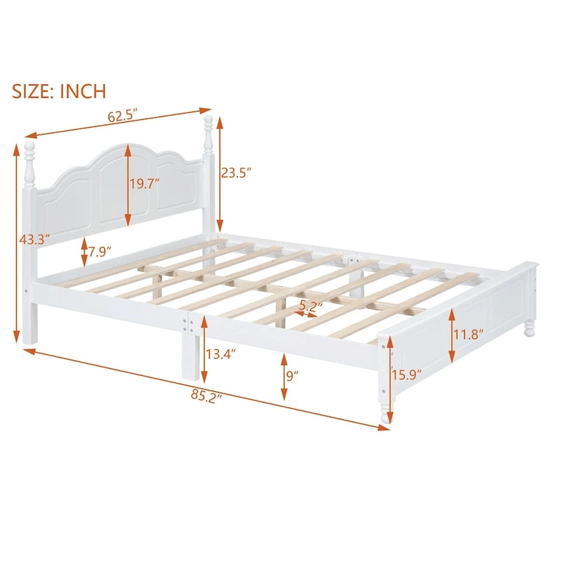 Lit plateforme de style rétro, grandeur queen, cadre de lit plateforme en bois