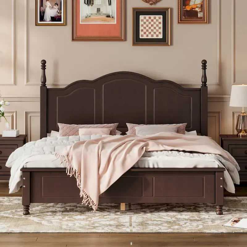 Lit plateforme de style rétro, grandeur queen, cadre de lit plateforme en bois
