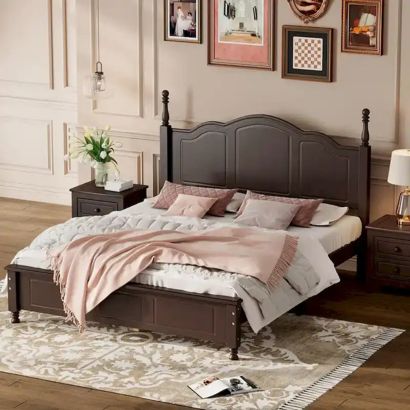 Lit plateforme de style rétro, grandeur queen, cadre de lit plateforme en bois