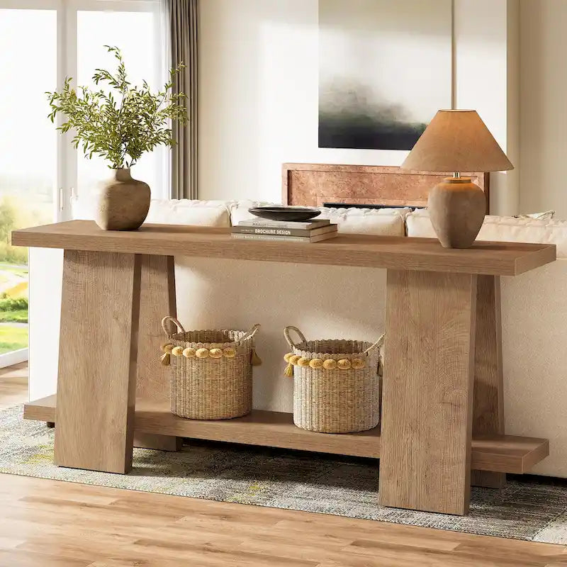 Grande table console, table console moderne à 2 niveaux pour entrée