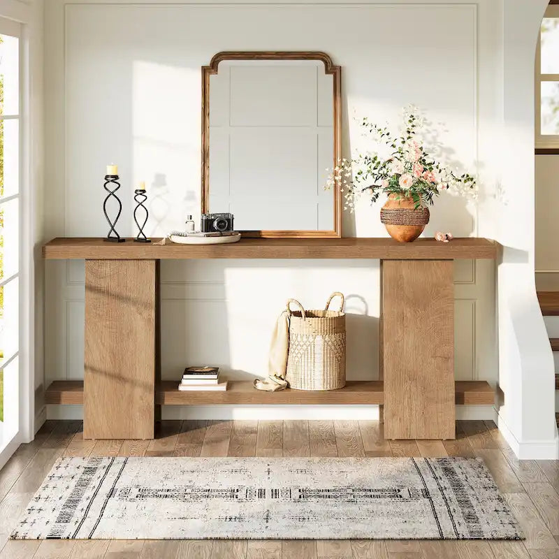 Grande table console, table console moderne à 2 niveaux pour entrée