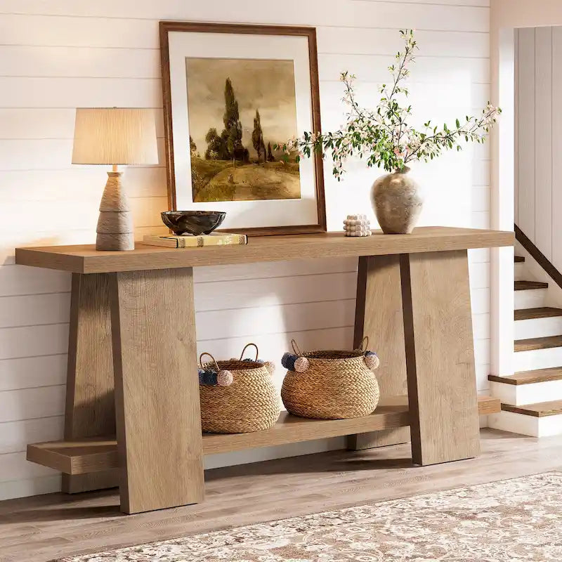 Grande table console, table console moderne à 2 niveaux pour entrée