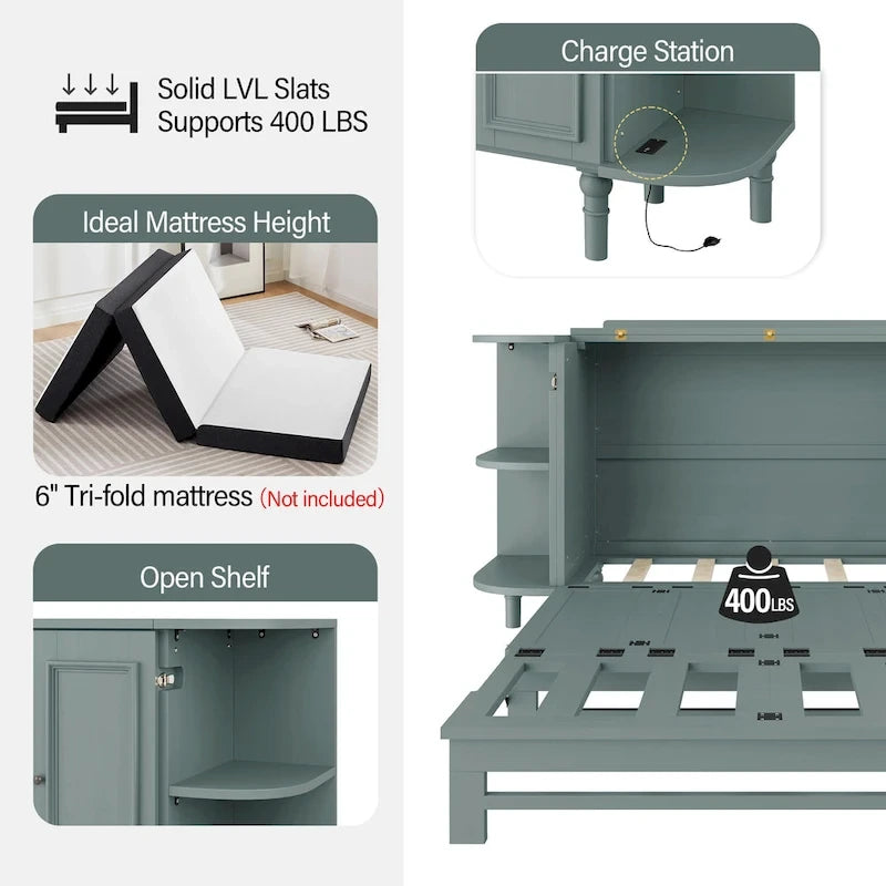 Lit escamotable de style fermette Lit plateforme pliable Lit coffre convertible Lit armoire cube