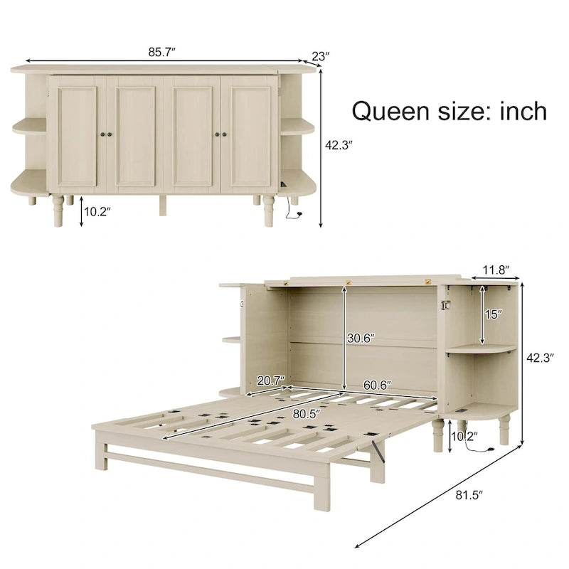 Lit escamotable de style fermette Lit plateforme pliable Lit coffre convertible Lit armoire cube