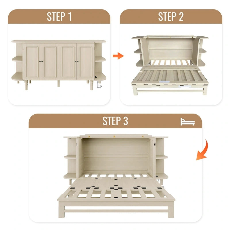 Lit escamotable de style fermette Lit plateforme pliable Lit coffre convertible Lit armoire cube