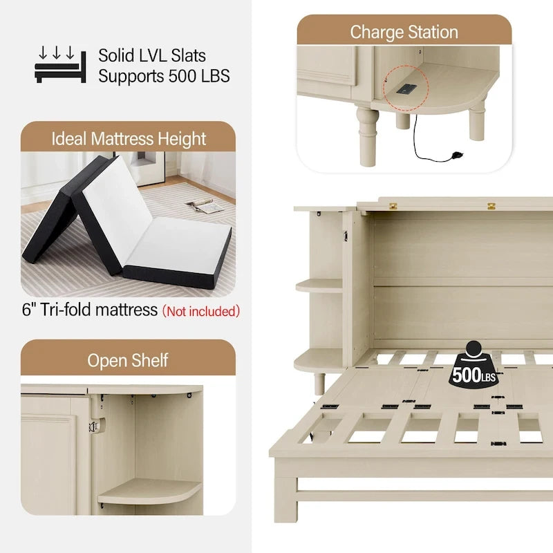 Lit escamotable de style fermette Lit plateforme pliable Lit coffre convertible Lit armoire cube