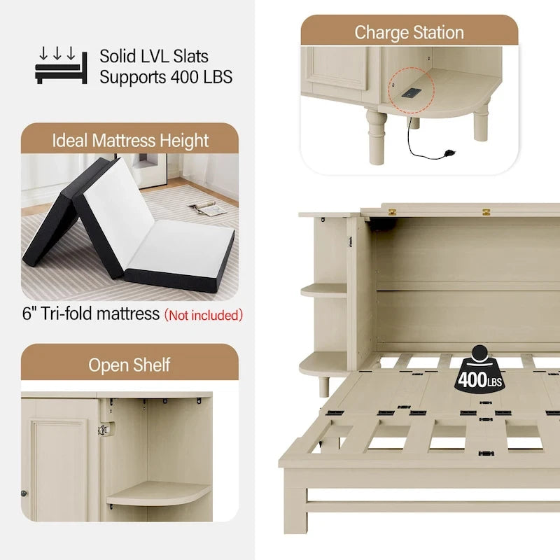 Lit escamotable de style fermette Lit plateforme pliable Lit coffre convertible Lit armoire cube