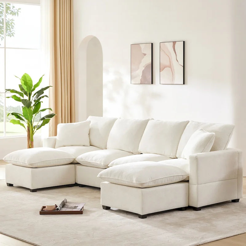 Canapé modulaire en U, 6 places, en chenille, assise profonde