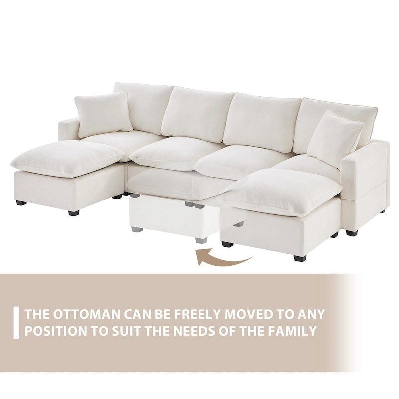 Canapé modulaire en U, 6 places, en chenille, assise profonde