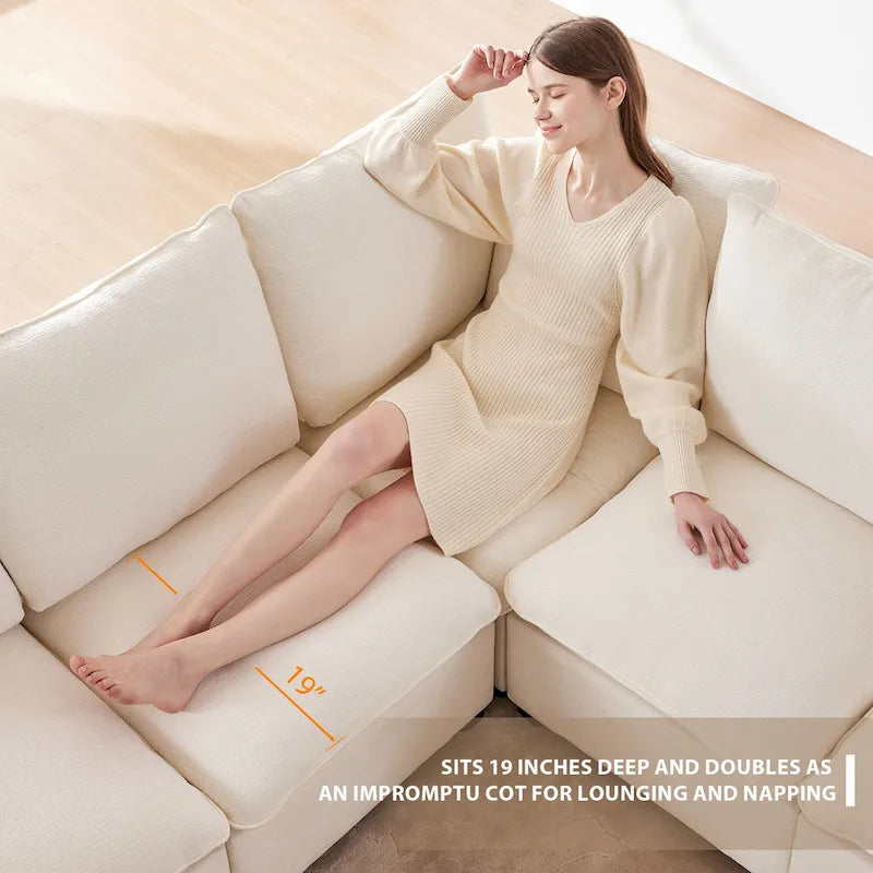 Canapé modulaire en U, 6 places, en chenille, assise profonde