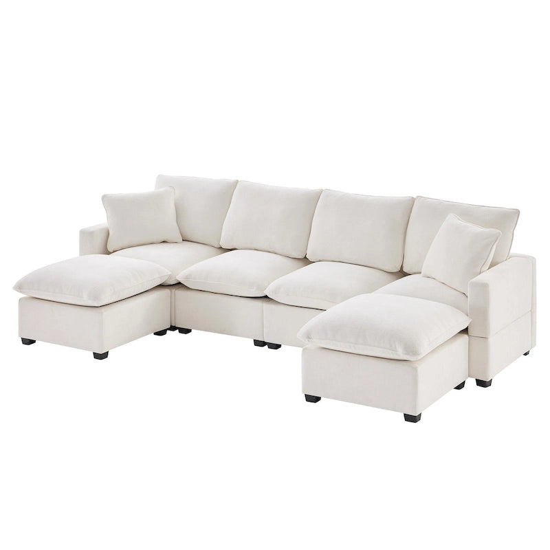 Canapé modulaire en U, 6 places, en chenille, assise profonde