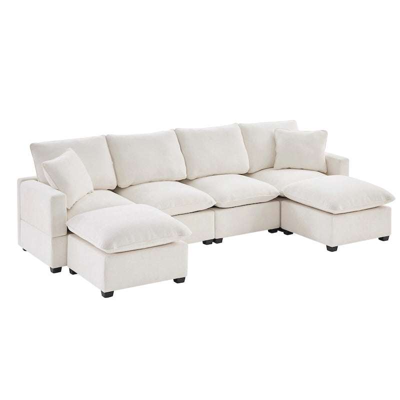 Canapé modulaire en U, 6 places, en chenille, assise profonde