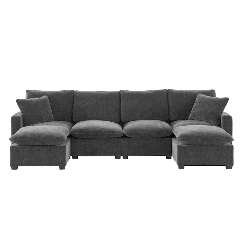 Canapé modulaire en U, 6 places, en chenille, assise profonde
