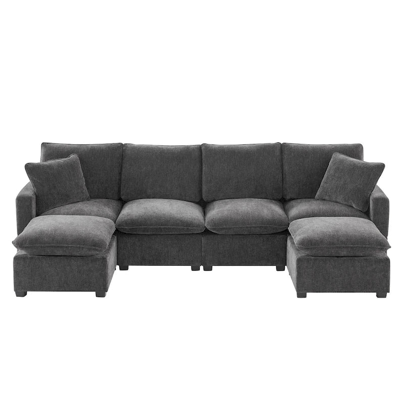 Canapé modulaire en U, 6 places, en chenille, assise profonde