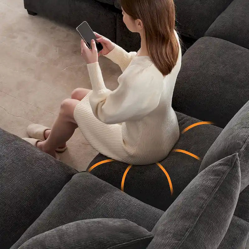 Canapé modulaire en U, 6 places, en chenille, assise profonde