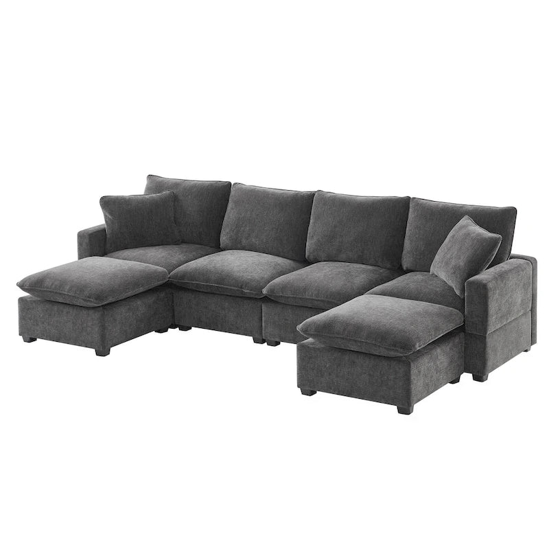 Canapé modulaire en U, 6 places, en chenille, assise profonde