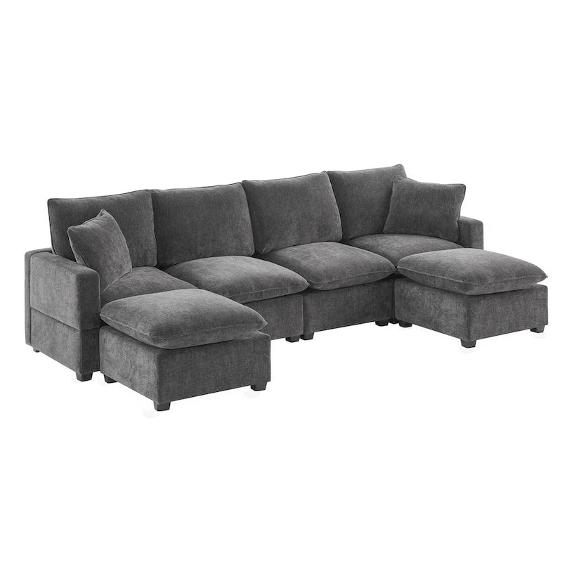 Canapé modulaire en U, 6 places, en chenille, assise profonde