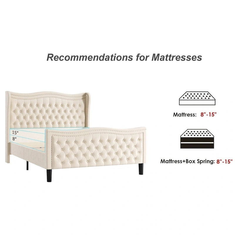 Lit plateforme en velours de style moderne avec tête de lit rembourrée