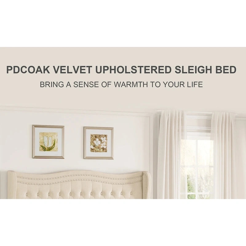 Lit plateforme en velours de style moderne avec tête de lit rembourrée