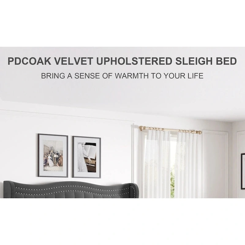Lit plateforme en velours de style moderne avec tête de lit rembourrée