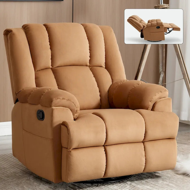 Fauteuil inclinable en tissu surdimensionné avec pivotement à 360°, fonction bascule