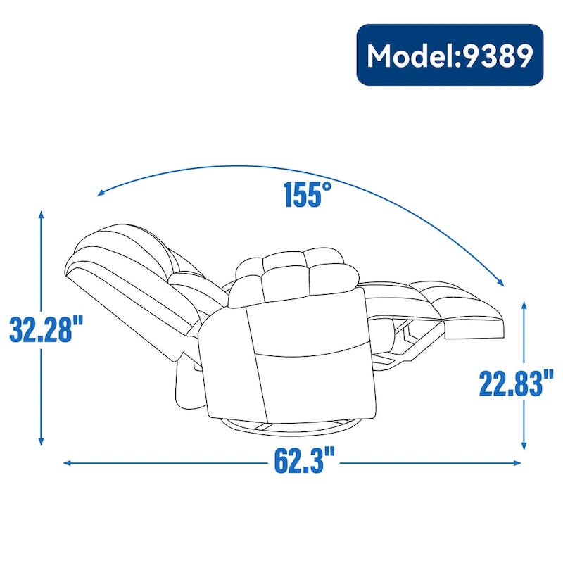Fauteuil inclinable en tissu surdimensionné avec pivotement à 360°, fonction bascule