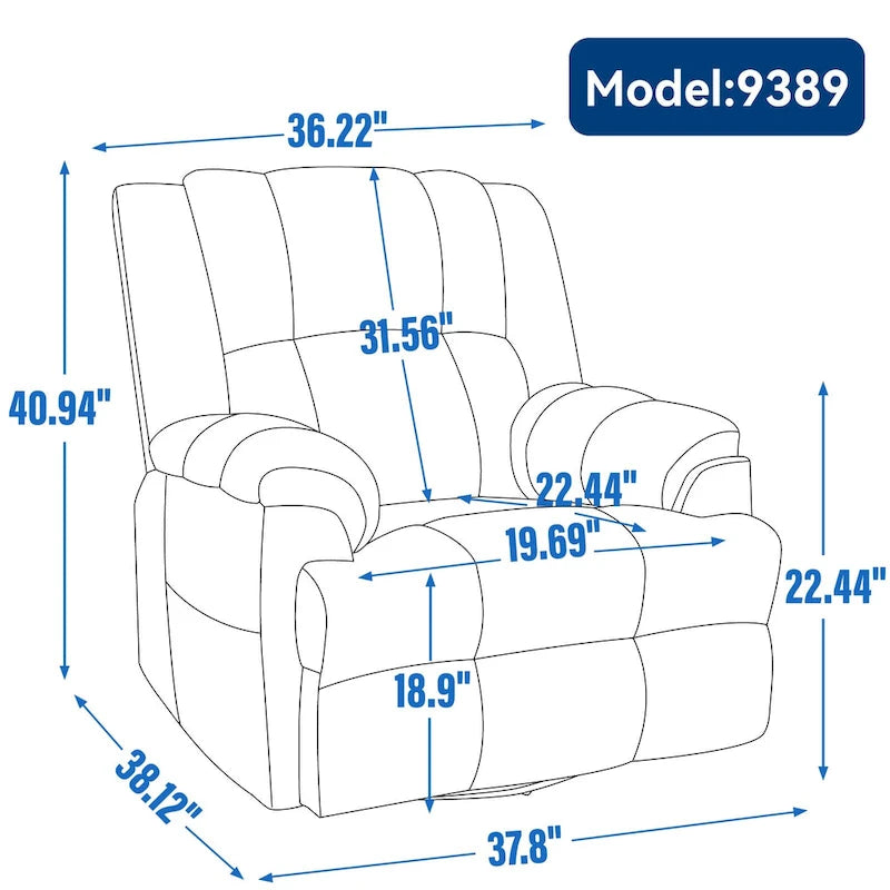 Fauteuil inclinable en tissu surdimensionné avec pivotement à 360°, fonction bascule