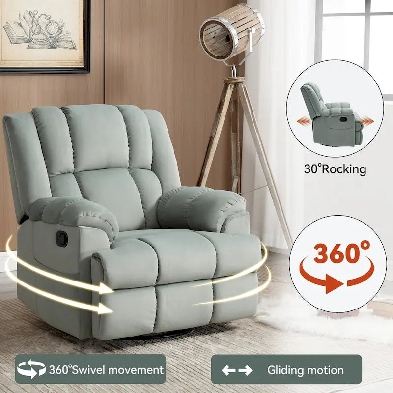 Fauteuil inclinable en tissu surdimensionné avec pivotement à 360°, fonction bascule
