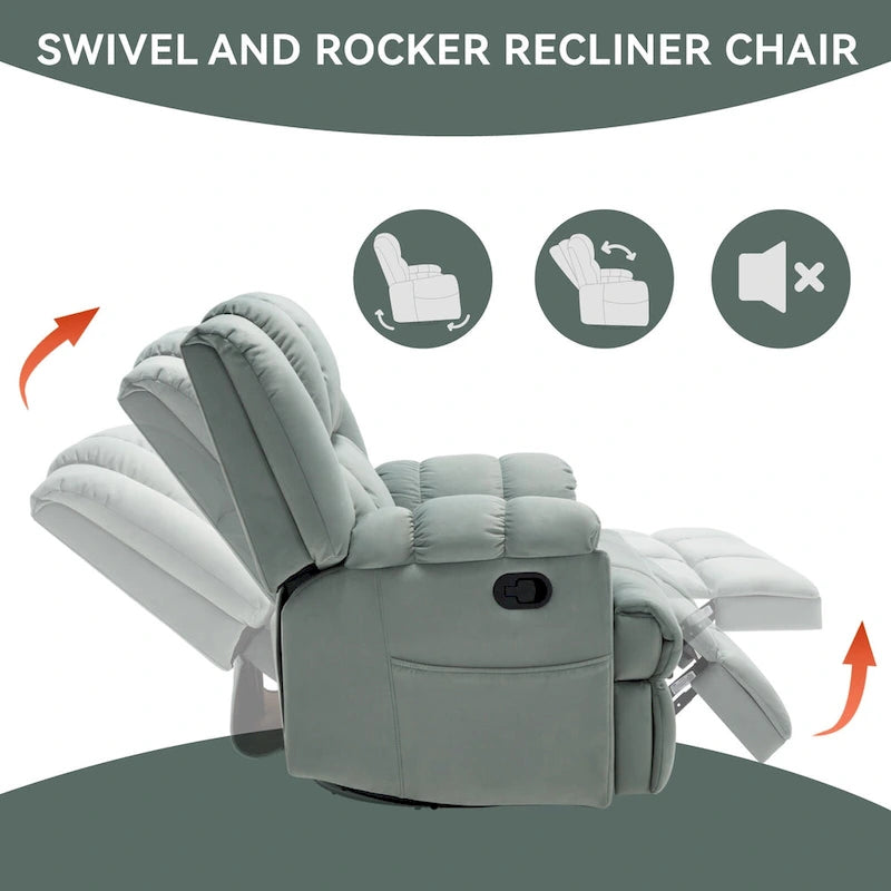 Fauteuil inclinable en tissu surdimensionné avec pivotement à 360°, fonction bascule