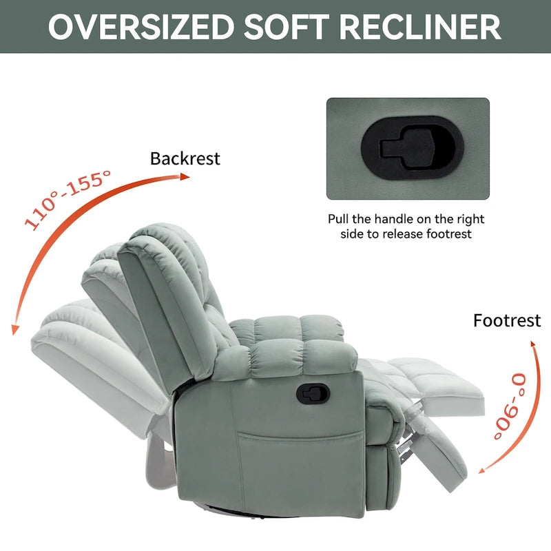 Fauteuil inclinable en tissu surdimensionné avec pivotement à 360°, fonction bascule