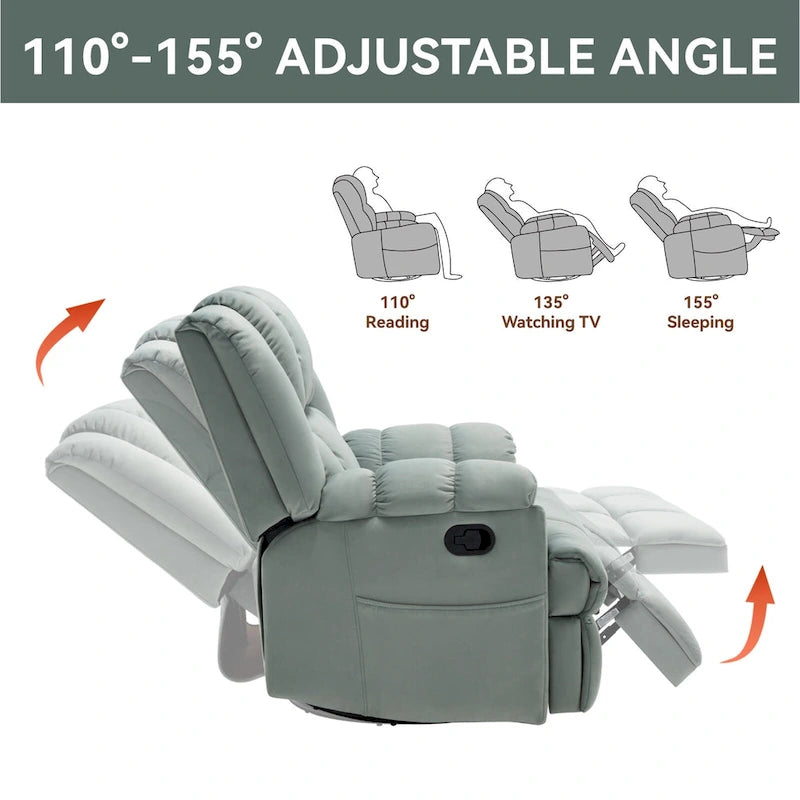 Fauteuil inclinable en tissu surdimensionné avec pivotement à 360°, fonction bascule