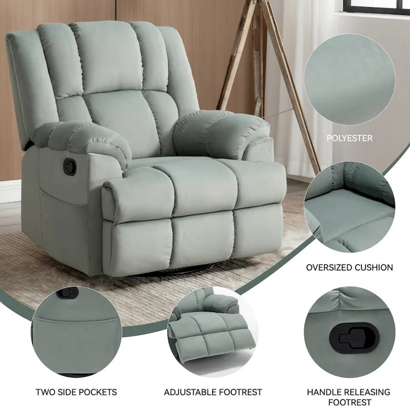 Fauteuil inclinable en tissu surdimensionné avec pivotement à 360°, fonction bascule