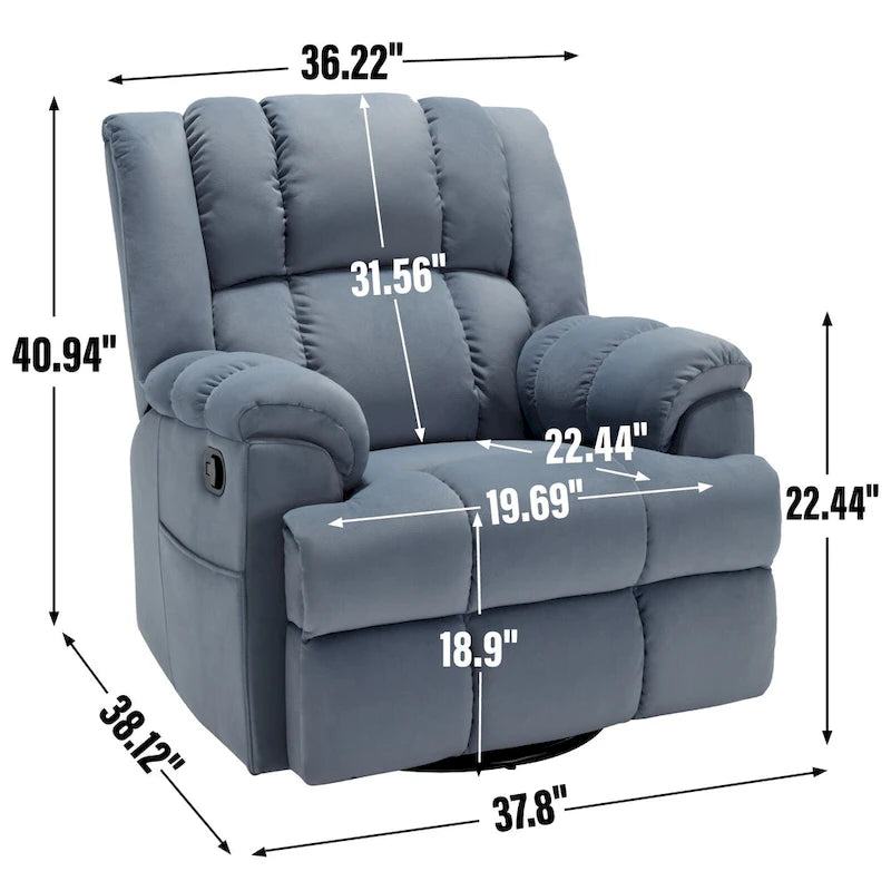 Fauteuil inclinable en tissu surdimensionné avec pivotement à 360°, fonction bascule