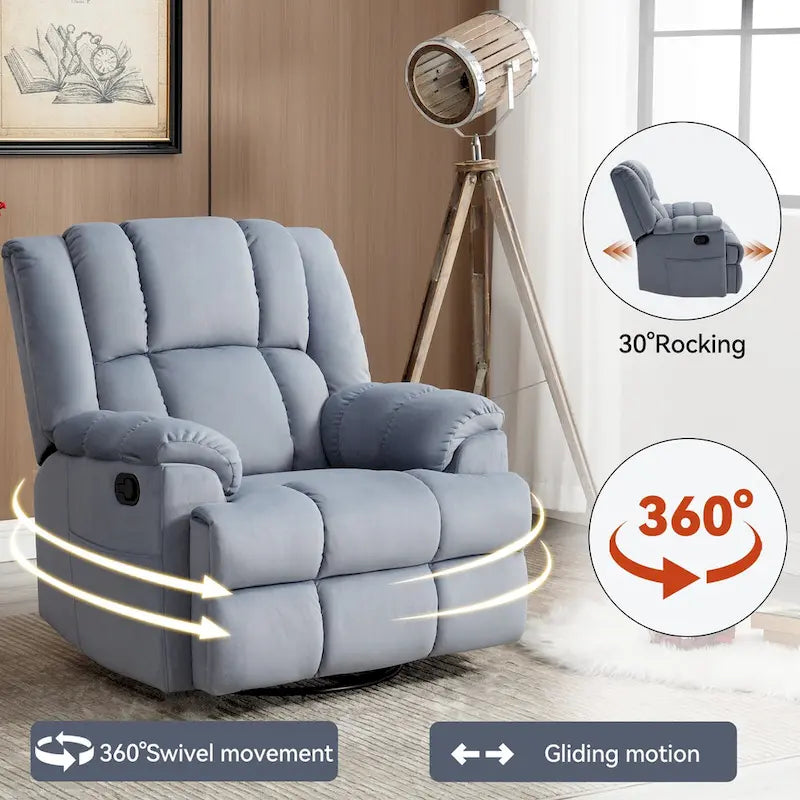 Fauteuil inclinable en tissu surdimensionné avec pivotement à 360°, fonction bascule