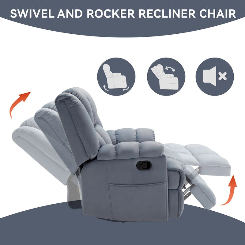 Fauteuil inclinable en tissu surdimensionné avec pivotement à 360°, fonction bascule