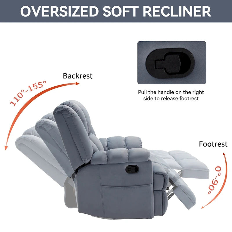 Fauteuil inclinable en tissu surdimensionné avec pivotement à 360°, fonction bascule
