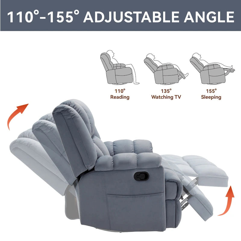 Fauteuil inclinable en tissu surdimensionné avec pivotement à 360°, fonction bascule