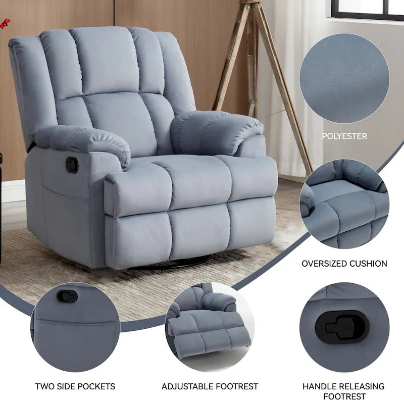 Fauteuil inclinable en tissu surdimensionné avec pivotement à 360°, fonction bascule