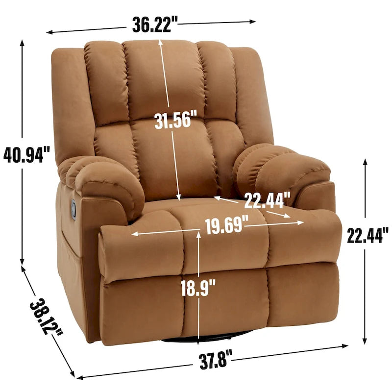 Fauteuil inclinable en tissu surdimensionné avec pivotement à 360°, fonction bascule