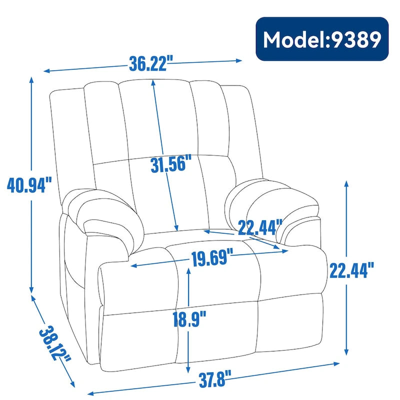 Fauteuil inclinable en tissu surdimensionné avec pivotement à 360°, fonction bascule