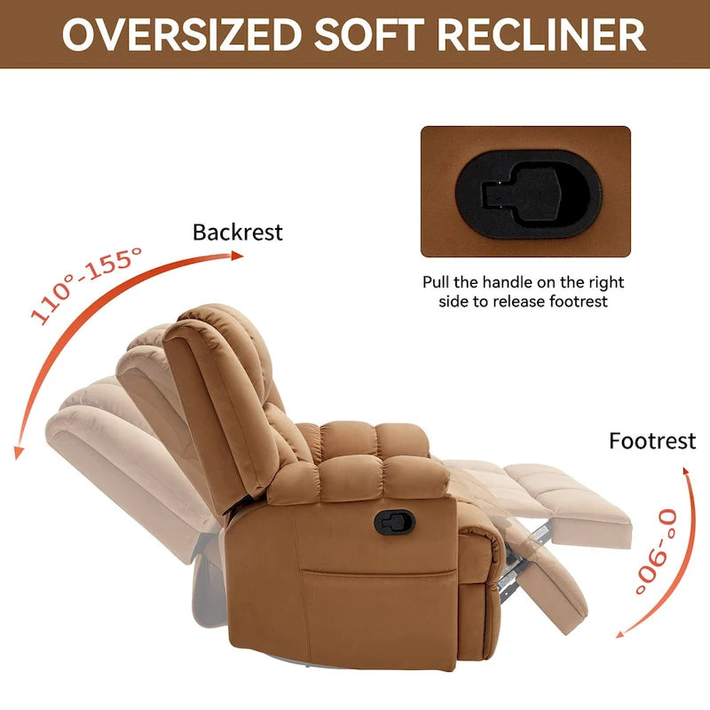 Fauteuil inclinable en tissu surdimensionné avec pivotement à 360°, fonction bascule