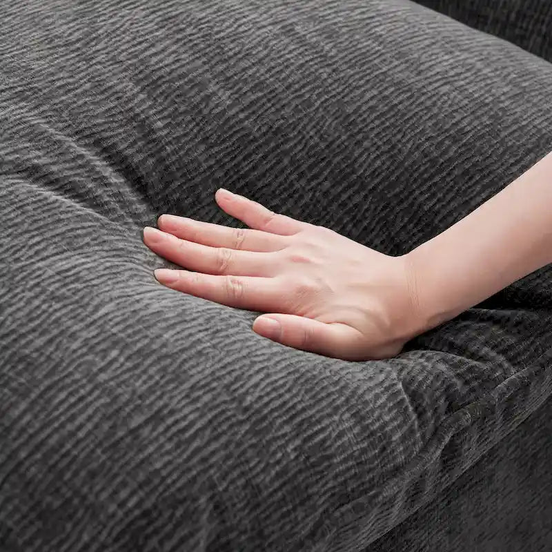 Canapé d'angle modulaire 7 places en chenille avec 2 oreillers et pouf